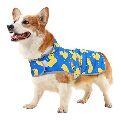 Dog Raincoat for Large Dogs Waterproof Jacket Hooded Rain Coats with Reflective Strips Leash Hole & Poncho Adjustable Fit (A. Ducks / Large)
