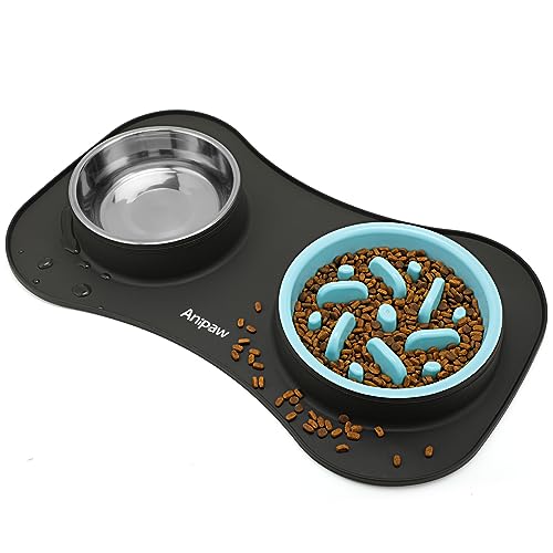 Slow Feeder Dog Bowls 3 in 1 Stainless Steel Food Water Bowl to Slow Eating (Large Breed / Dark Grey)