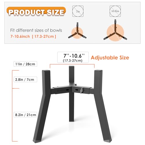 2Pack Elevated Dog Bowl Stand for Large Dogs (Height: 11", Width: 7-10.6" / 2 Pack- Black,11H-square)