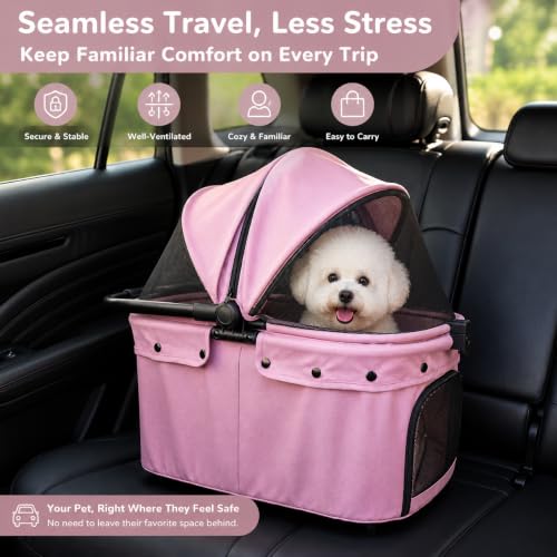 Dog Stroller for Small to Medium Dogs with Detachable Carrier (Sakura Pink)