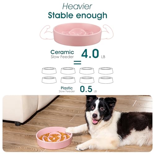 Ceramic Slow Feeder Dog Bowl (L - 3 Cups / Pink)