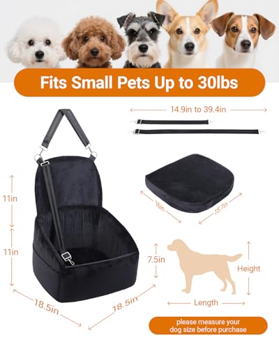 Dog Booster Car Seat with Extend Backrest for Small Medium Pet (Black / 18.5"l X 18.5"w X 22"h)