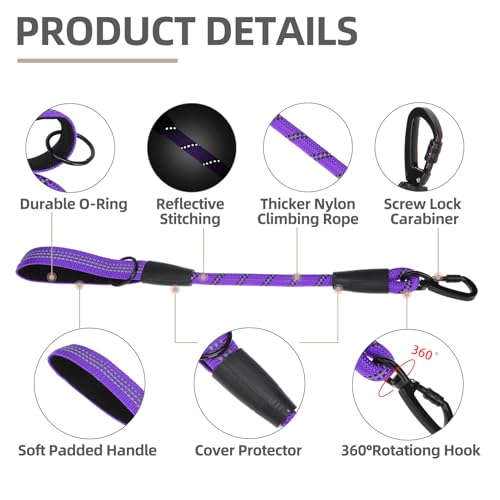 Reflective Short Dog Leashes 3 Pack for Walking and Training (Purple / 1FT+1.5FT+2.5FT)