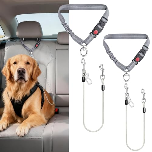Dog Seat Belt for Car Stainless Steel 3 in 1 Dog Seatbelt 2 Pcs Grey (Gray+Gray)