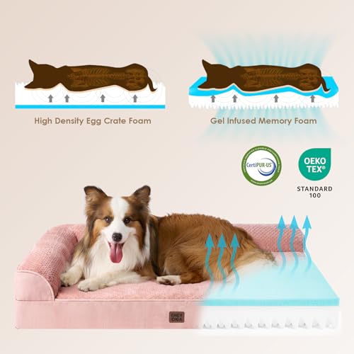 Large Dog Bed Memory Foam for Crate (Pink / 35.0"L x 22.0"W x 6"Th)