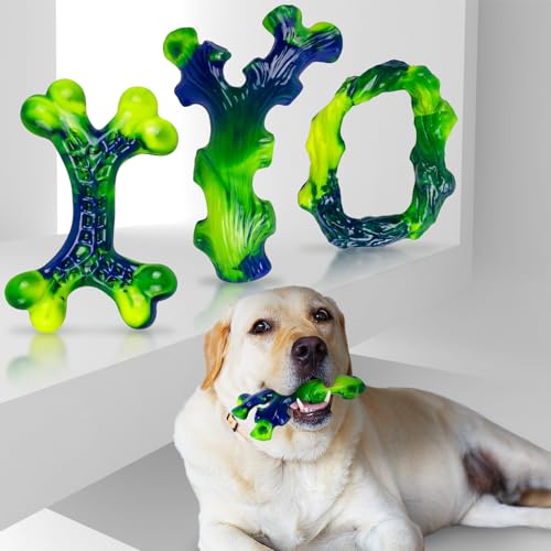 3 Pack Indestructible Nylon Dog Chew Toys for Aggressive Chewers (Green-3-Pack)