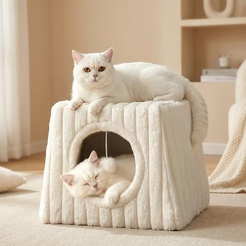 Cat Cave Bed 15.74"x15.74"x13.38" Large with Balls (Whiite / Large)