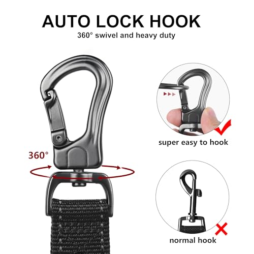 5FT 1IN Strong Black Dog Leash with 2 Padded Handles (Black / 1 in x 5 ft)
