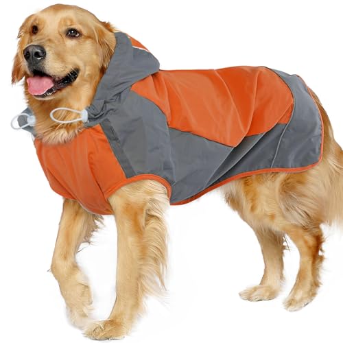 Dog Raincoat Waterproof & Windproof Dog Rain Jacket with Reflective Strips for Rainy Walks (3X-Large / Orange)