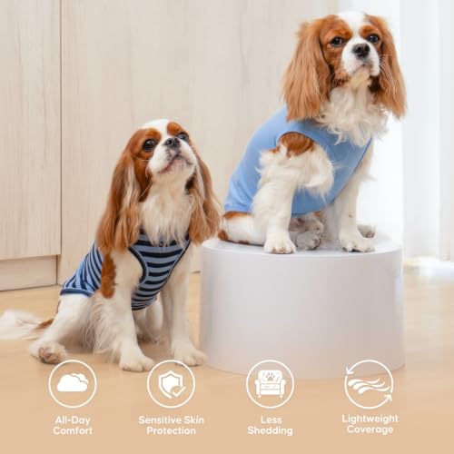 2Pack Cotton Dog Shirt for Small Dogs Soft Striped Tank Top (Medium (7-13lbs) / 02# 2Pack (Dark Blue+Striped))