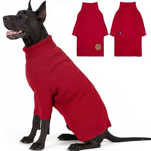 Dog Sweater Long Sleeve Warm Sweaters for Giant Breed Dogs Boy Girl (Red / XXXX-Large)