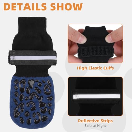 Anti Slip Dog Socks to Prevent Licking Paws (Navy Blue Reflective / Small/Medium (4 Pack))
