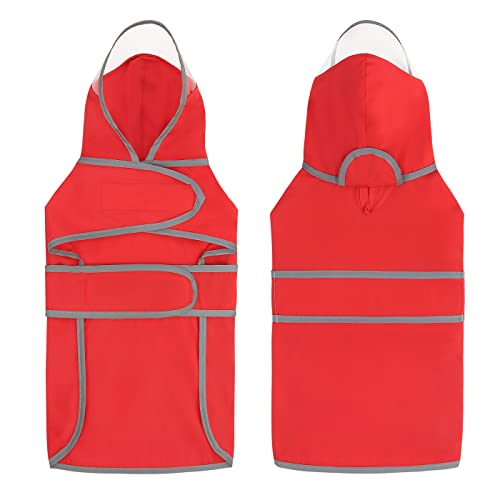 Clear Hooded Dog Raincoat Jacket Poncho with Dog Leash Hole Red XL (X-Large / Red)