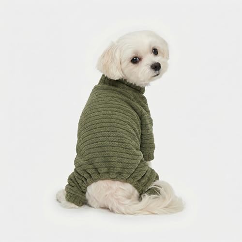 Turtleneck Knitted Dog Sweater Puppy Pajamas Thermal Doggie Winter Clothes Knitwear Pet Coats Cat Apparel Green Small (Small / Sage Green)