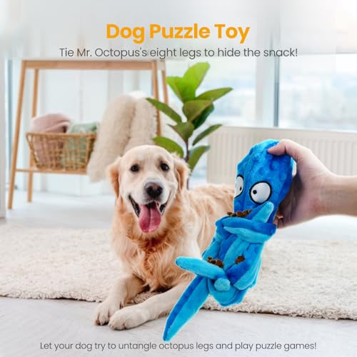 Squeaky Dog Toys No Stuffing Octopus Crinkle for Large Medium Small Dog (Octopus Purple & Blue)