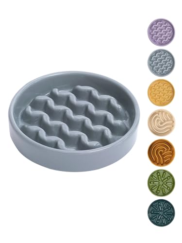 Ceramic Slow Feeder Dog Bowl (Macroni-Ice Blue / Medium)