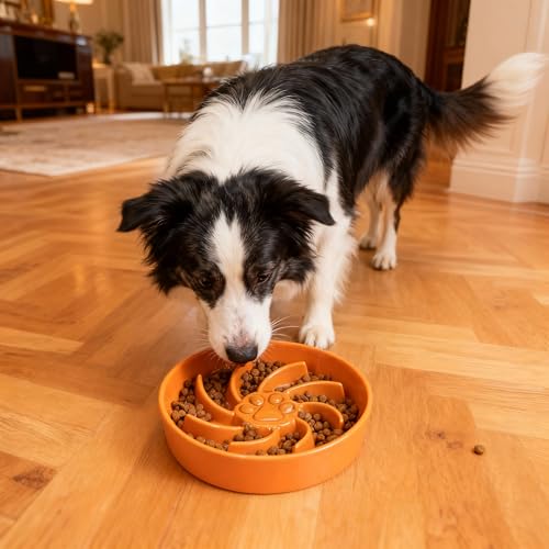 Ceramic Slow Feeder Dog Bowl (Orange)