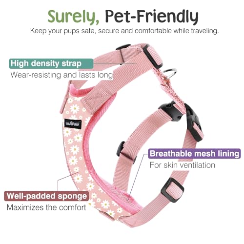 Dog Seat Belt (Pink Daisy / L (Chest: 22-32.3", Neck: 16.9-26"))