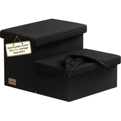 2 Step Wide Dog Stairs 11" H with Removable Cover (Covered Black / 20"D x 13"W x 11"H)