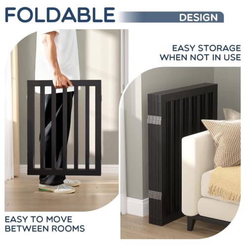 Freestanding Dog Gate Indoor (Black / 75”Wx24”H, 4 Panles)