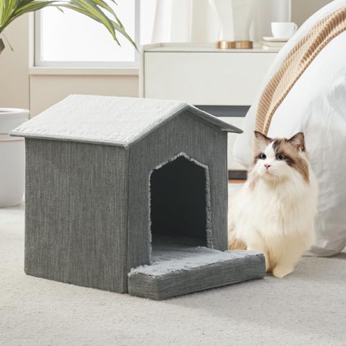 Cat Beds for Indoor Cats (Gray / 13.7"D x 13.4"W x 16"H)