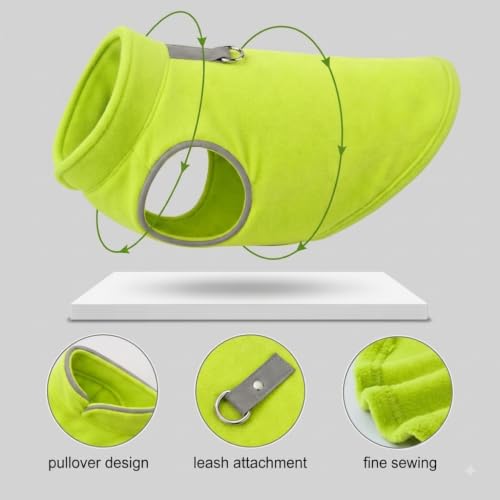 Fleece Vest Dog Sweater with Leash Ring (M (6-10lbs) / Neon Green)