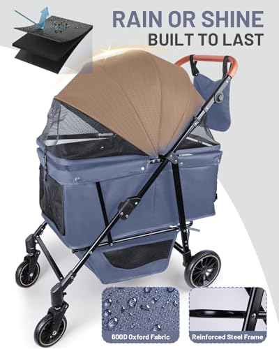 Dog Stroller for Medium & Large Dogs Up to 66 lbs (Navy Blue)