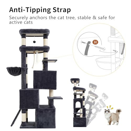 Cat Tree, 74-Inch Streamlined Cat Tower for Large Cats HCT061G (74 inch / Smoky Gray)