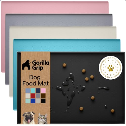 Dog Food Mat 100% Waterproof Silicone (Black / 18.5"l X 11.5"w)