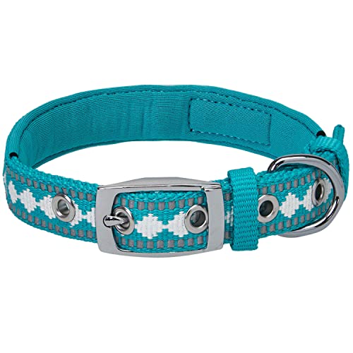Reflective Jacquard Dog Collar with Neoprene Padding & Metal Buckle (Large / Metal Buckle-Peacock)