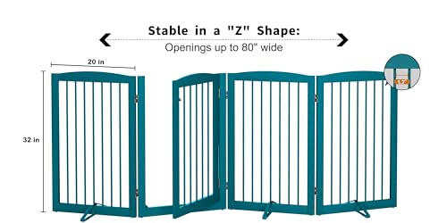 Freestanding Dog Gates with Door Walk Through (4 Panel 32" / Blue)