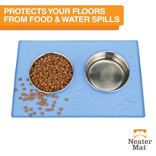 Neater Mat Pet Mats for Food and Water (24"L x 16"W / Light Blue)