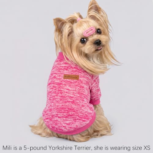 3 Pack Dog Sweaters for Small Dogs Girl Boy Winter Fleece Clothes Warm Soft Dog Sweatshirt Outfit for Dogs Cats Pet Apparel (Rose+Red+Pink / M (Back: 13.7", Chest: 17.7", 10-14 lbs))