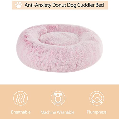 Small Pink Round Calming Dog Bed Cat Bed for Comfy Sleep (20"L x 20"W x 8"Th / light pink)