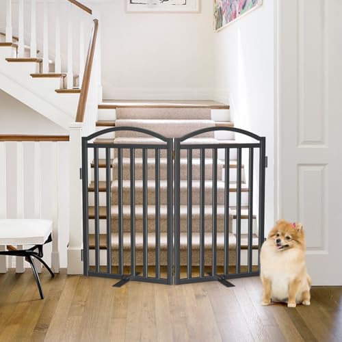 Metal Freestanding Dog Gates (Black / 40''W × 24''H)