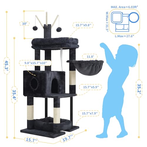 Cat Tree 45.3" Cat Tower for Indoor Cats with Large Perch HCT202SG (45.3 inch / Smoky Gray)