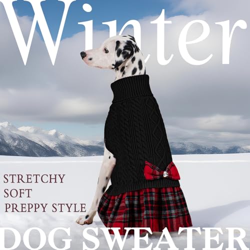 Dog Sweater Dress for Medium Large Dogs Turtleneck Thick Knit (XX-Large (40-70lbs) / 05# Black)