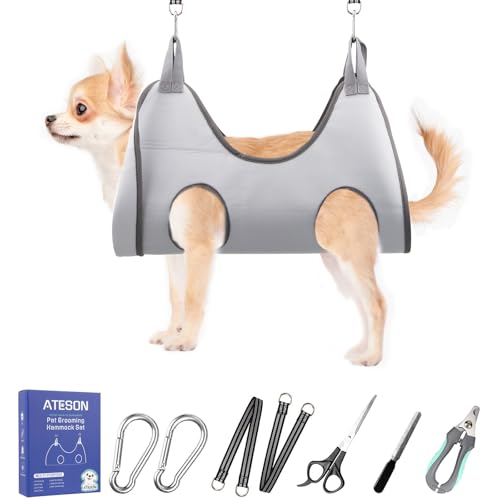 Pet Dog Grooming Hammock Harness for Medium Dogs Nail Trimming (M for Medium Dogs 40LB / Gray)