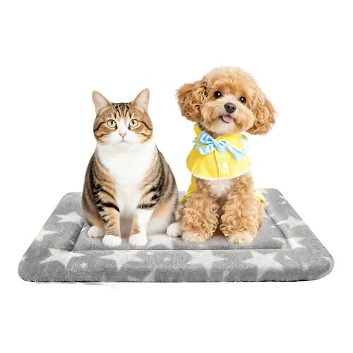 Dog Bed Mat Soft & Comfortable Dog Kennel Pad for Crate (S(24"*18"*1.5") / Big&Little Stars Grey-1pc)