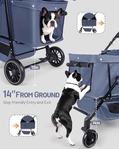 Dog Stroller for Medium & Large Dogs Up to 66 lbs (Navy Blue)