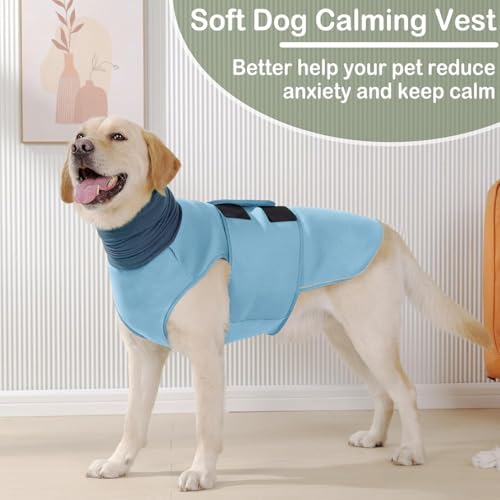 Reflective & Soft Dog Anxiety Vest with Ear Wraps for Thunderstorm (LightBlue / Medium)