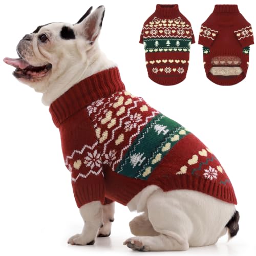 Small Dog Christmas Sweater (Nordic Hearts-Red / Medium)