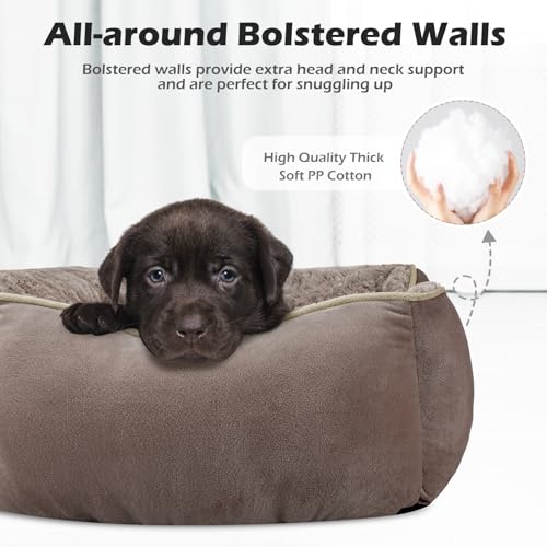 Large Dog Bed Rectangle Washable Orthopedic Soft Calming Sleeping Durable Pet Cuddler with Anti (L(30"x 24"x 9") / Dark Brown)