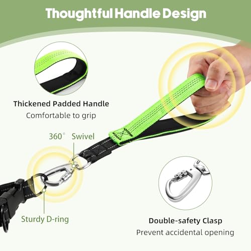 Hands Free Dog Leash for 2 Dogs with Pouch (Black Green / 2 Leashes)