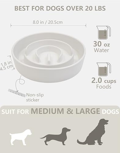 Ceramic Slow Feeder Dog Bowls (White / 8 Inches)