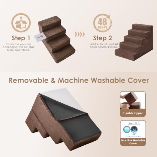 Dog Stairs for Bed 22.5" H (Brown / Extra Wide 17.7" x 35" x 22.5")