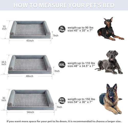 Orthopedic Washable XLarge Dog Bed for Senior Dog Cozy Sleep (45"l x 35"w x 7"th / Grey)