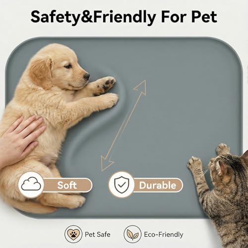 Waterproof Silicone Pet Feeding Mat Grey with Raised Edge (60 x 40 cm / Grey)