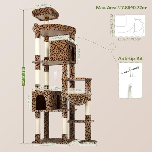 Giant Cat Tree for Indoor Large Cats (83inch / Leopard Print)
