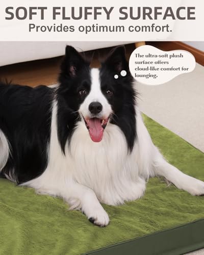 Orthopedic Dog Bed for Large Dogs with Waterproof Lining (Green / 35.0"L x 22.0"W x 3.0"Th)